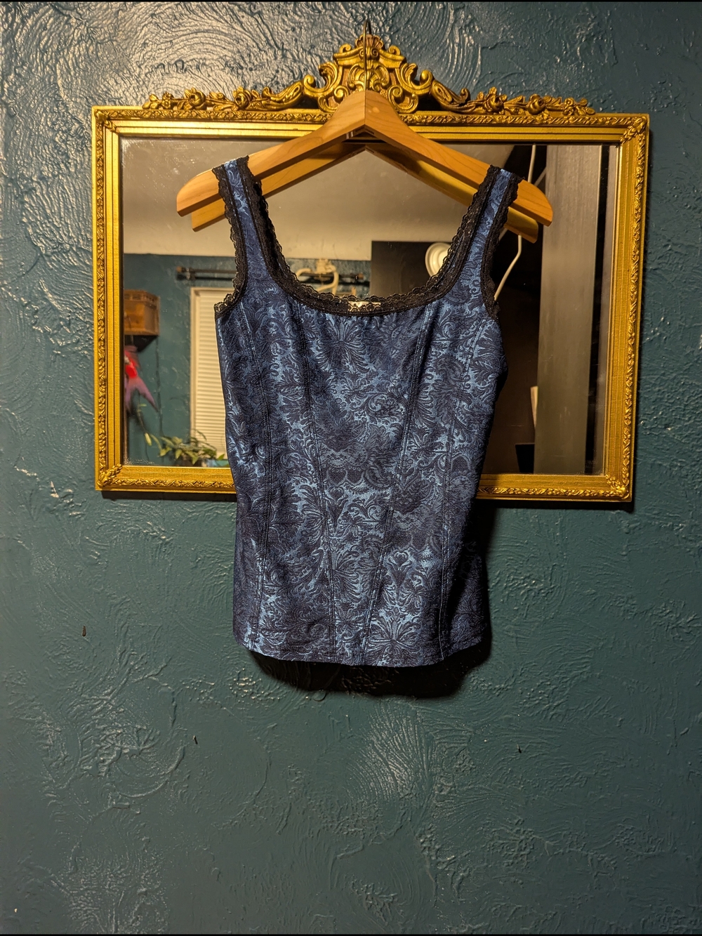 Arianne Lingerie - Navy Blue Jacquard Lace-Trim Camisole